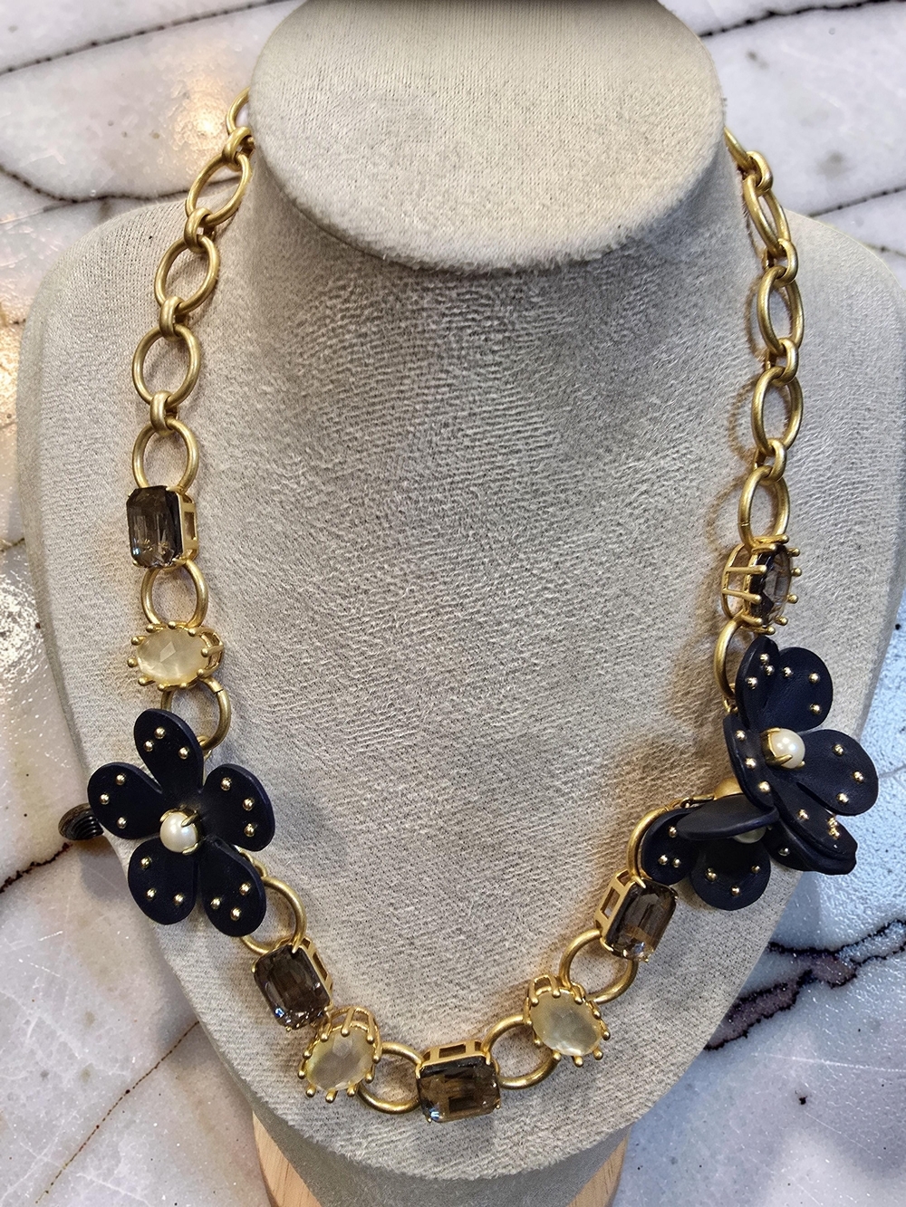 NWT Kate Spade Blooming Bling Leather Flower Statement Necklace